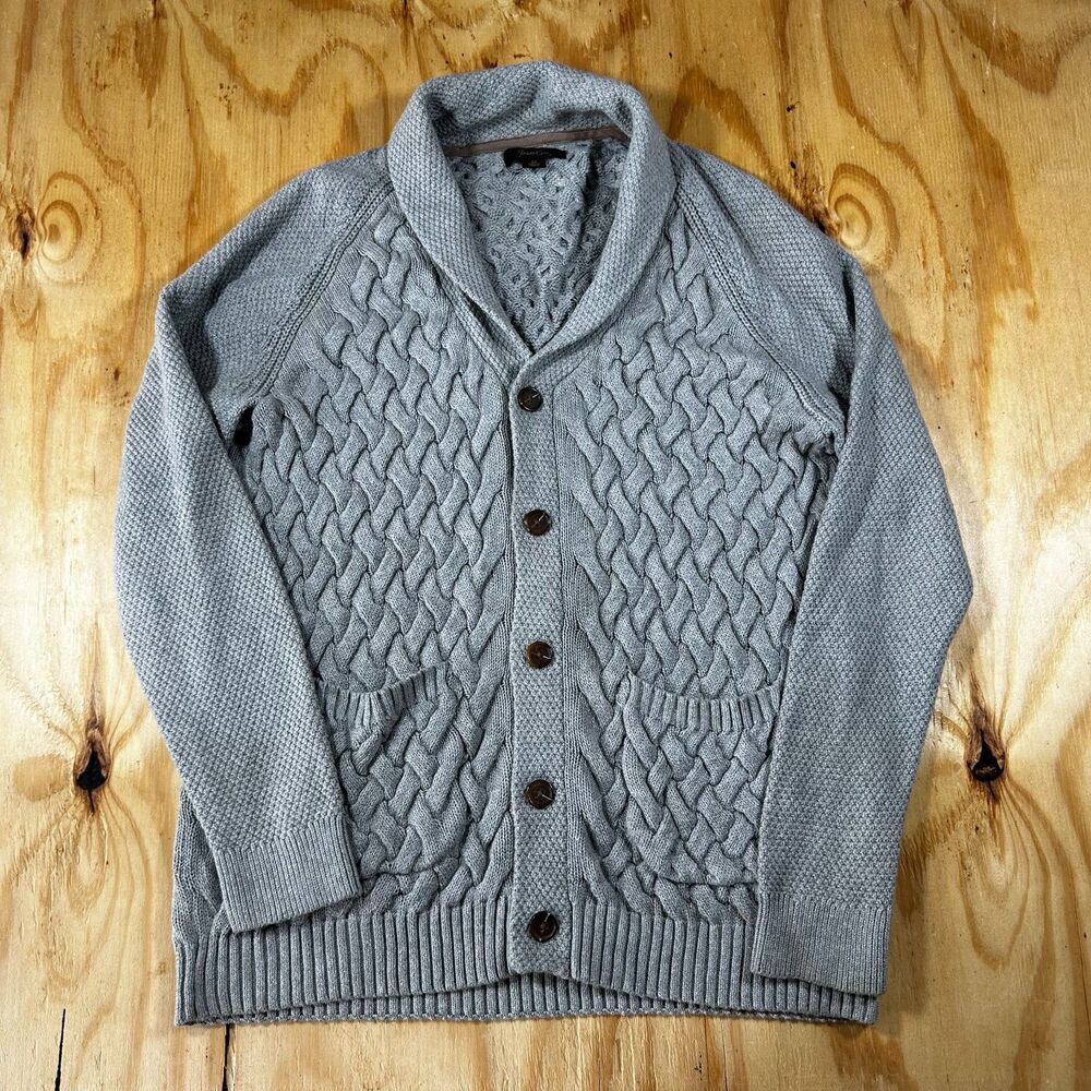 Tasso Elba Grey Cable Knit Shawl Collar Cardigan - Medium